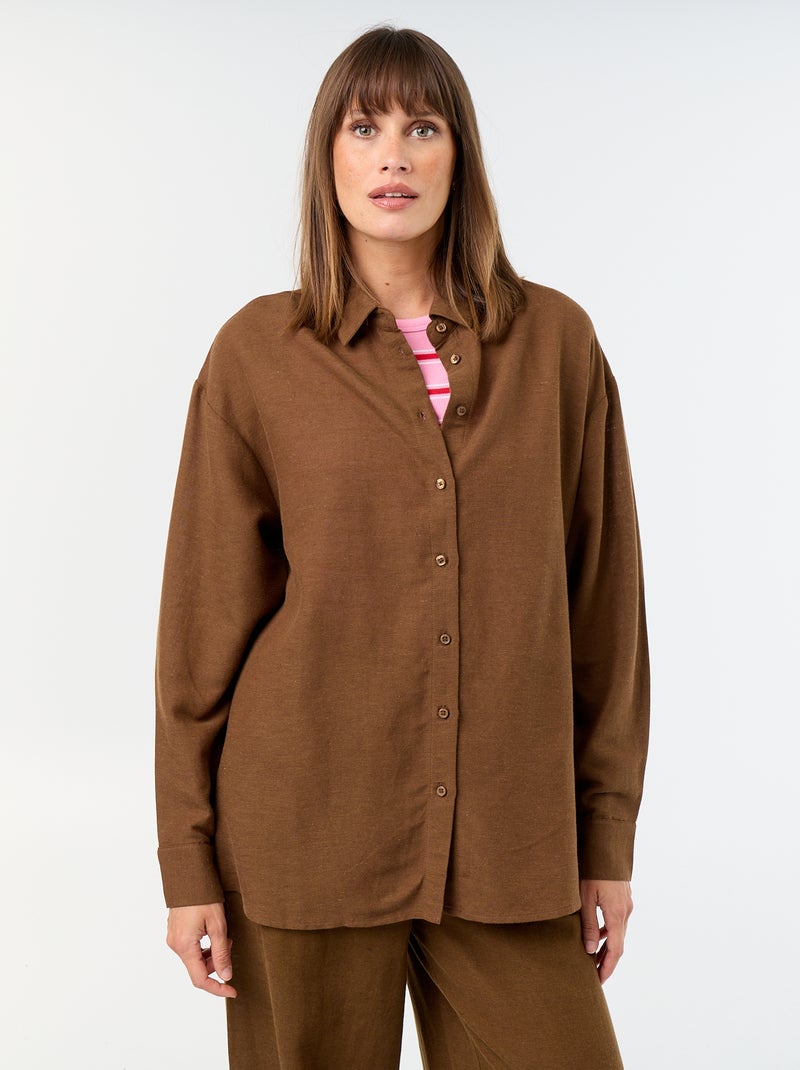 Camisa de lino mezclado Marron - Kiabi