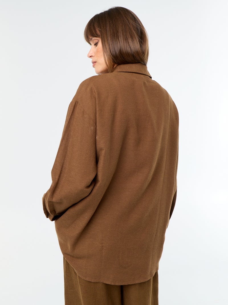 Camisa de lino mezclado Marron - Kiabi