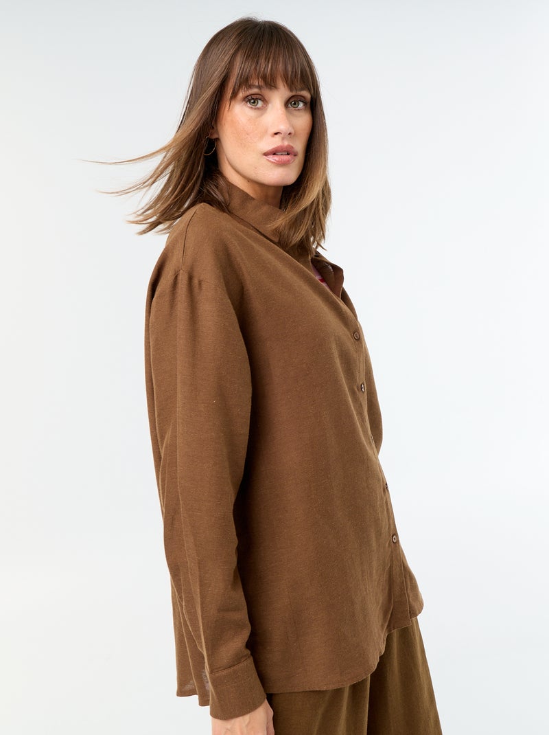 Camisa de lino mezclado Marron - Kiabi