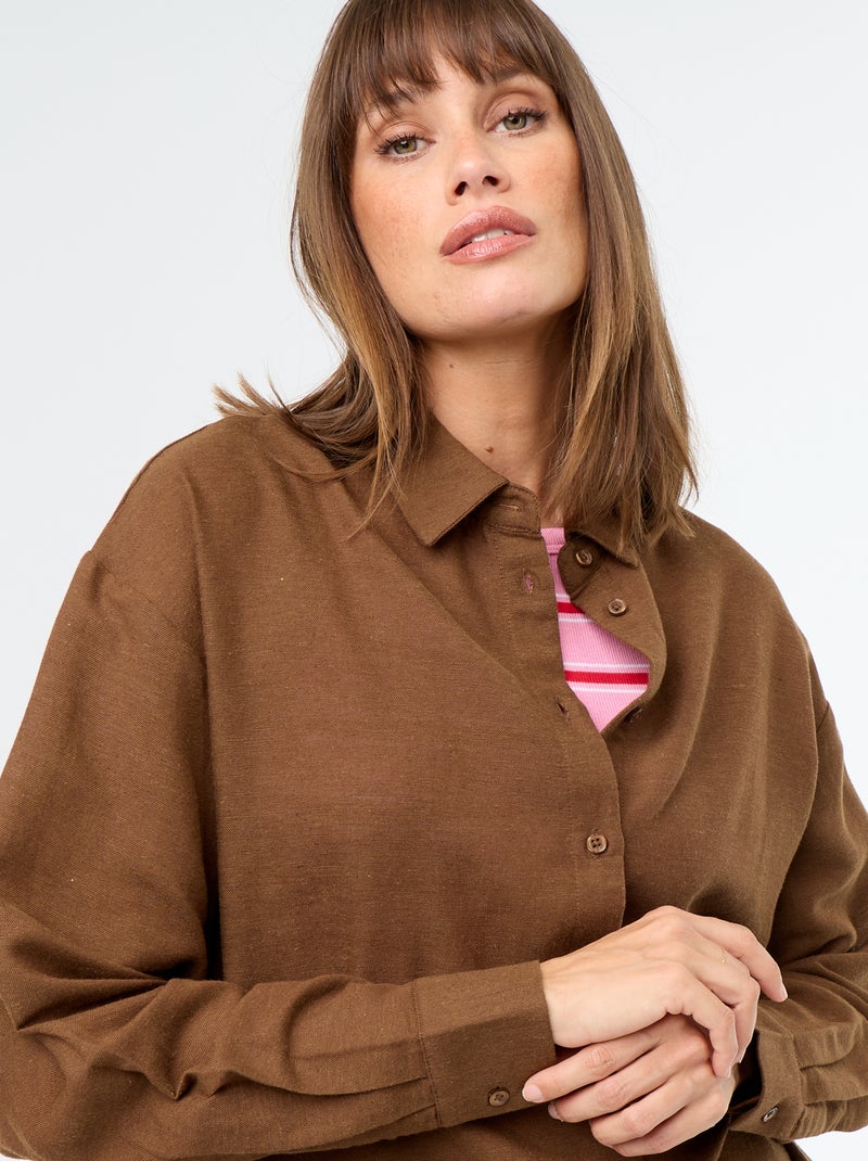 Camisa de lino mezclado Marron - Kiabi