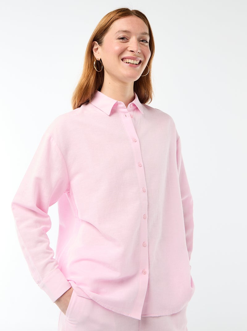 Camisa de lino mezclado Rosa - Kiabi