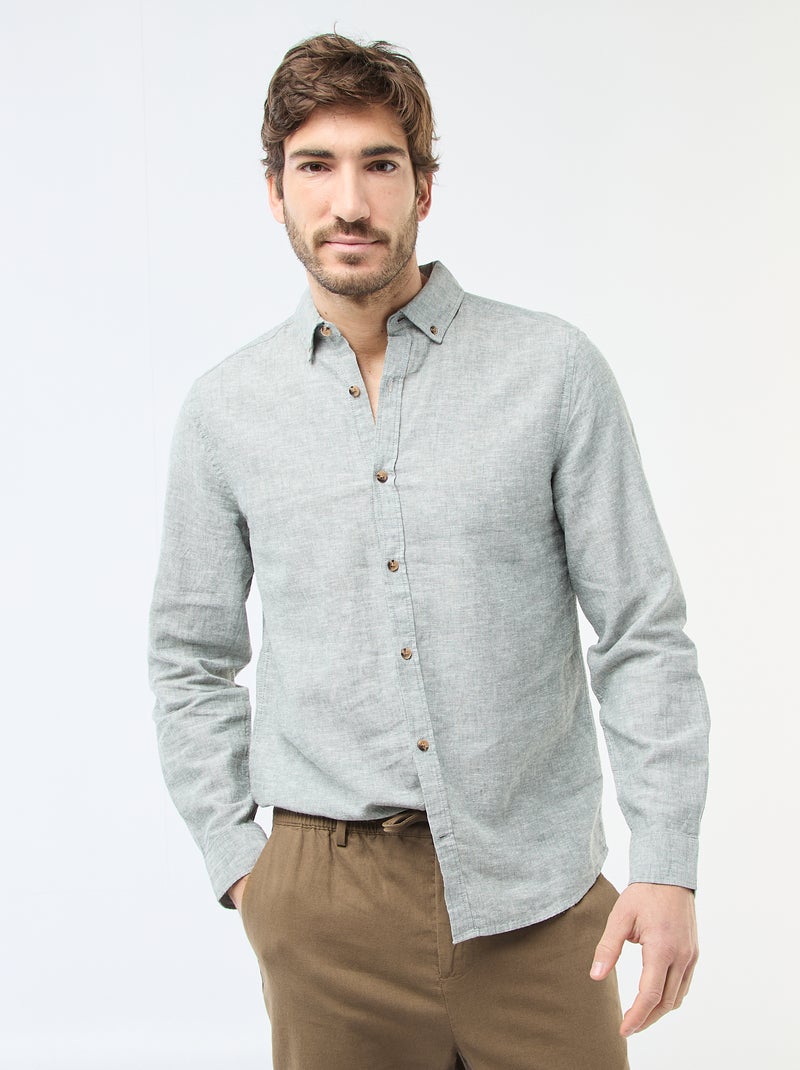 Camisa de lino mezclado Verde - Kiabi