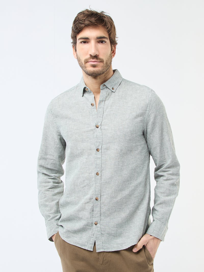 Camisa de lino mezclado Verde - Kiabi