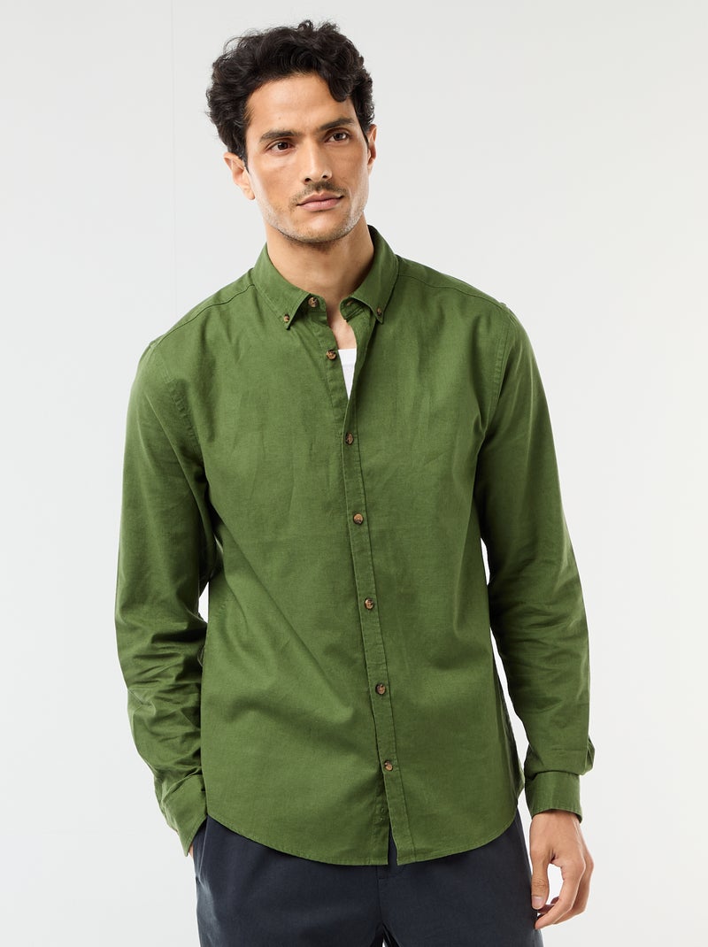 Camisa de lino mezclado Verde - Kiabi