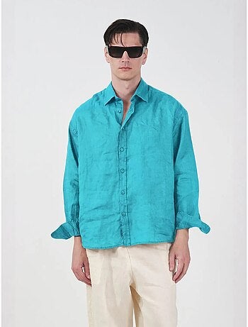 Camisa de lino oversize de manga larga para hombre giesto