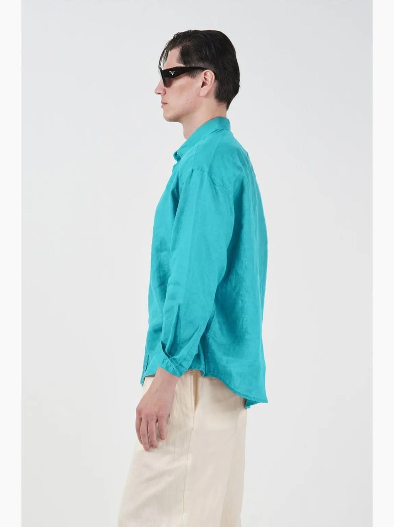 Camisa de lino oversize de manga larga para hombre giesto Turquesa - Kiabi