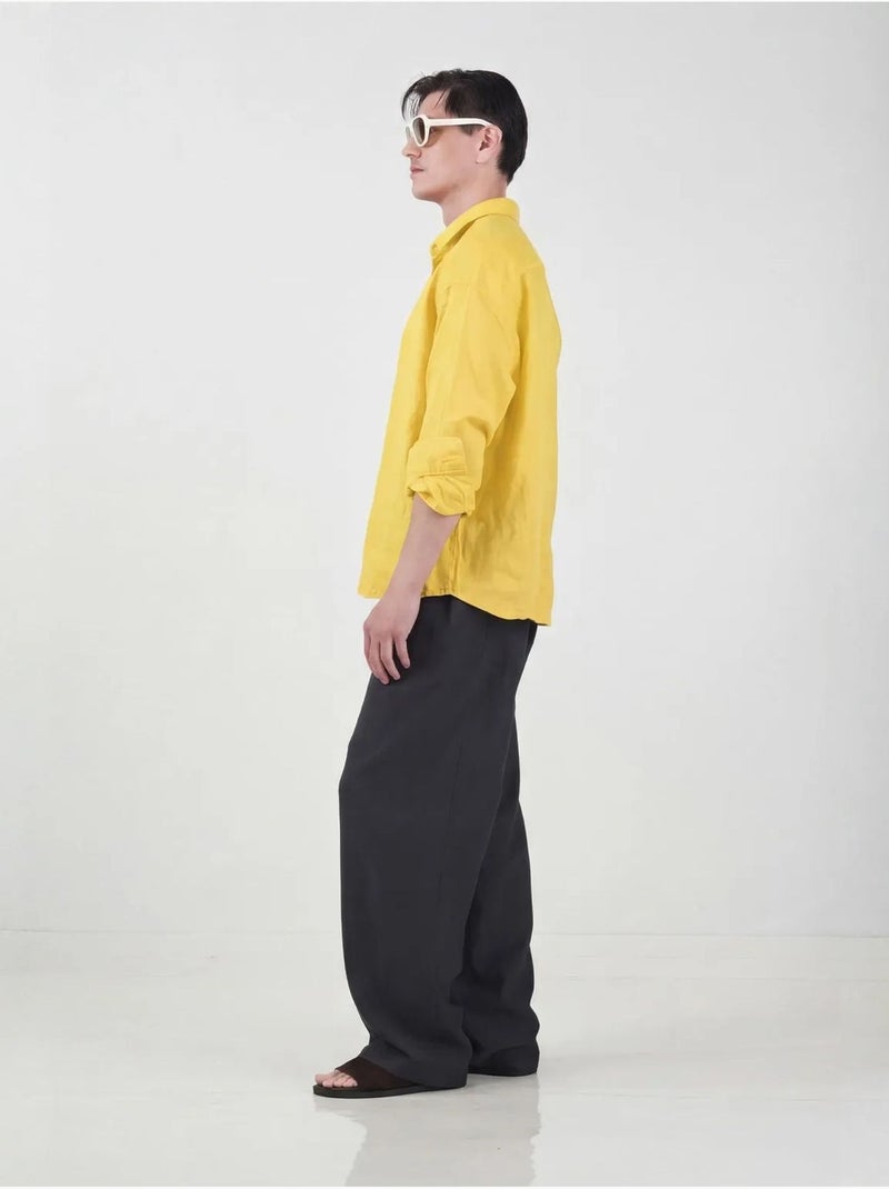 Camisa de lino oversize para hombre giesto Amarillo - Kiabi