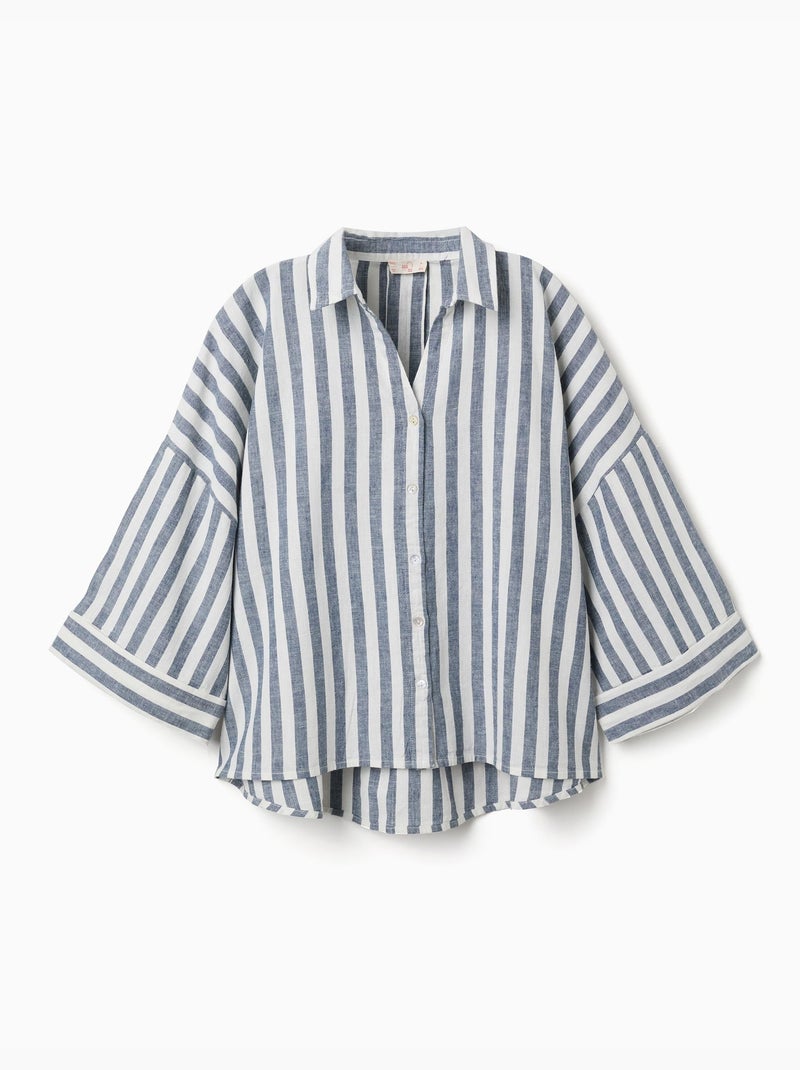 Camisa de lino oversized a rayas You&Me Beige claro - Kiabi