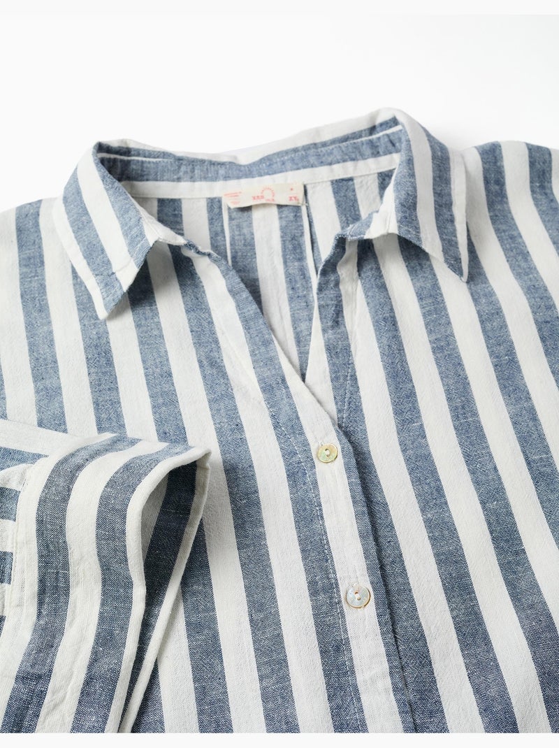 Camisa de lino oversized a rayas You&Me Beige claro - Kiabi