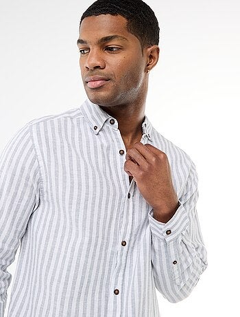 Camisa de lino y algodón a rayas