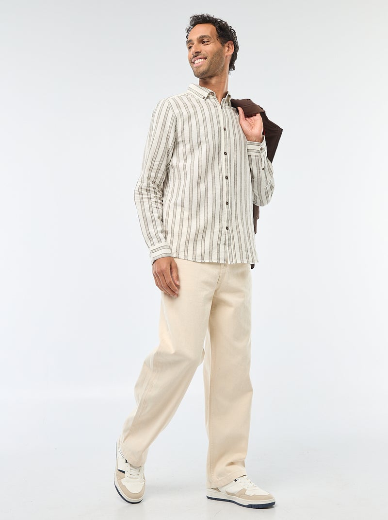 Camisa de lino y algodón a rayas Blanco - Kiabi