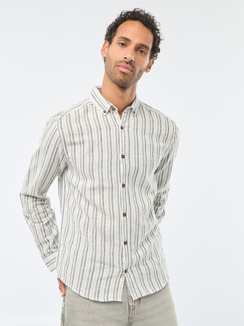 Camisa de lino y algodón a rayas - Kiabi