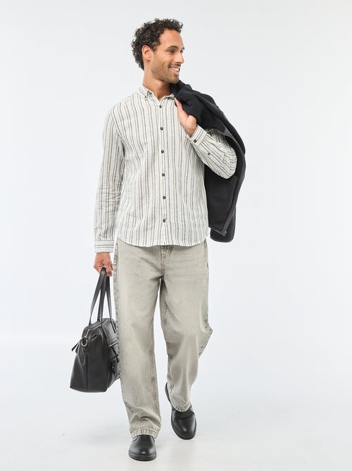 Camisa de lino y algodón a rayas - Kiabi