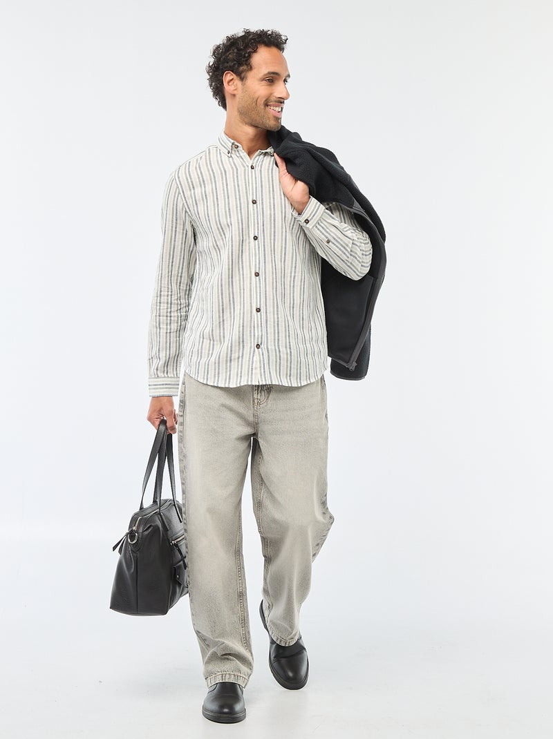 Camisa de lino y algodón a rayas Blanco - Kiabi