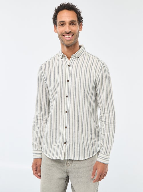 Camisa de lino y algodón a rayas - Kiabi