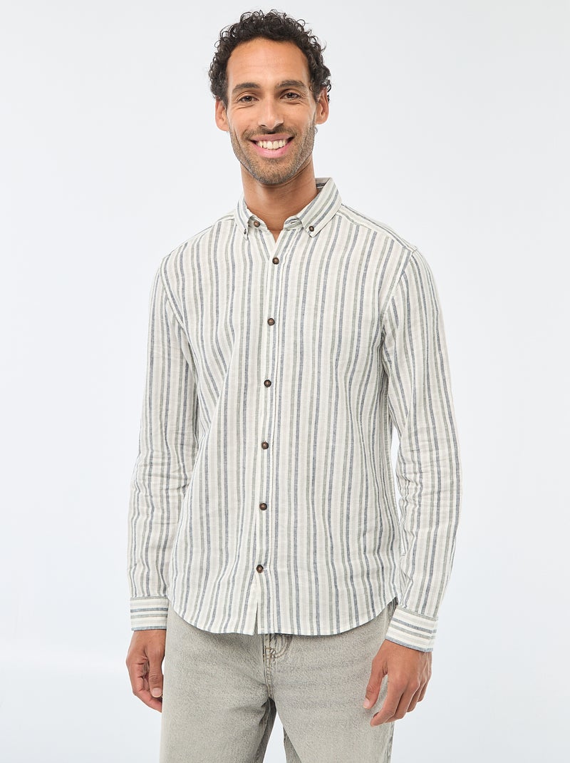 Camisa de lino y algodón a rayas Blanco - Kiabi