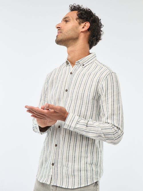 Camisa de lino y algodón a rayas - Kiabi