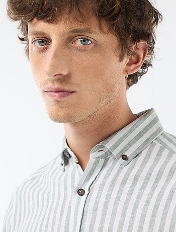 Camisa de lino y algodón a rayas