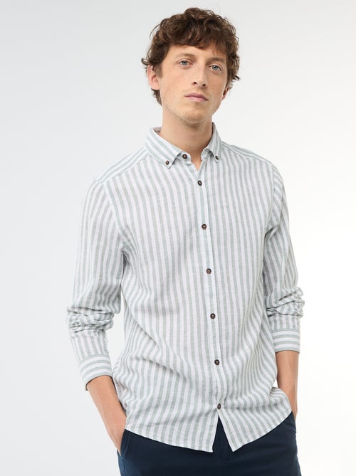 Camisa de lino y algodón a rayas - Kiabi