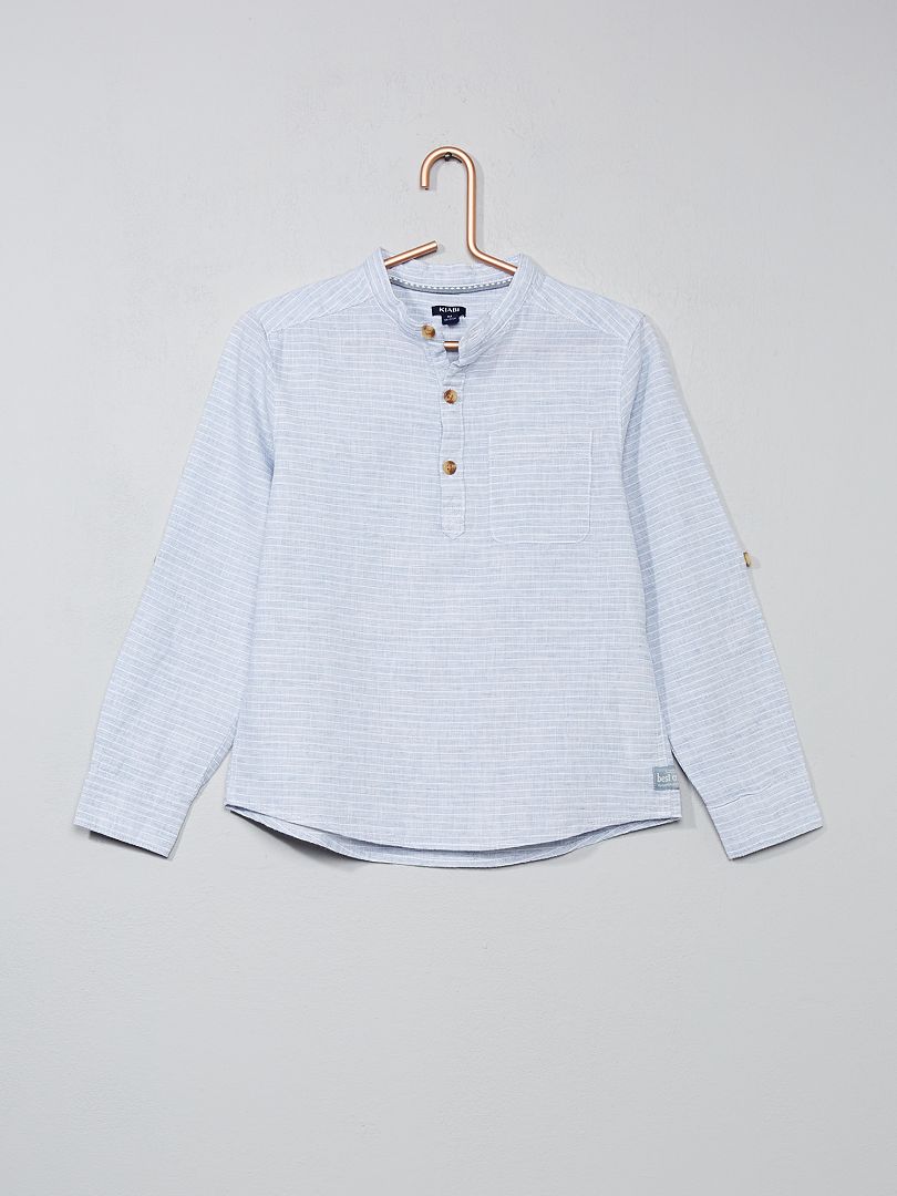 Camisa de lino y algodón azul gris - Kiabi
