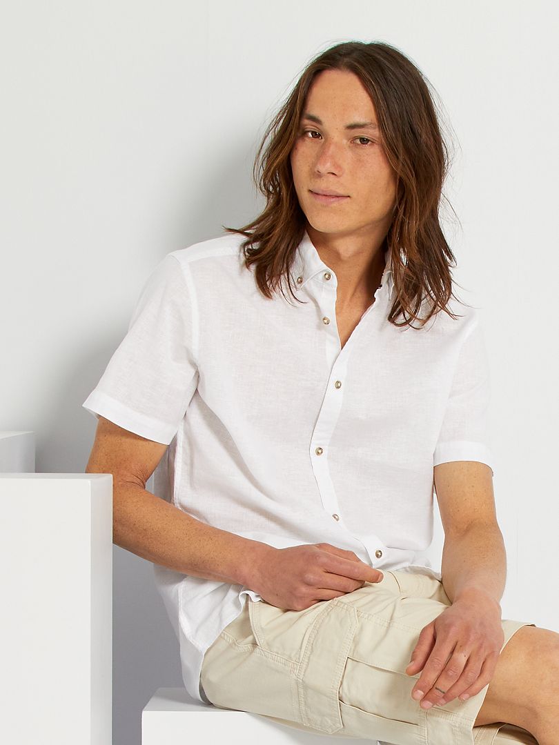 Camisa de lino y algodón Blanco - Kiabi