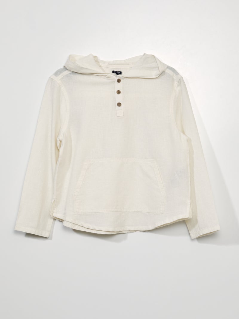 Camisa de lino y algodón con capucha BLANCO - Kiabi