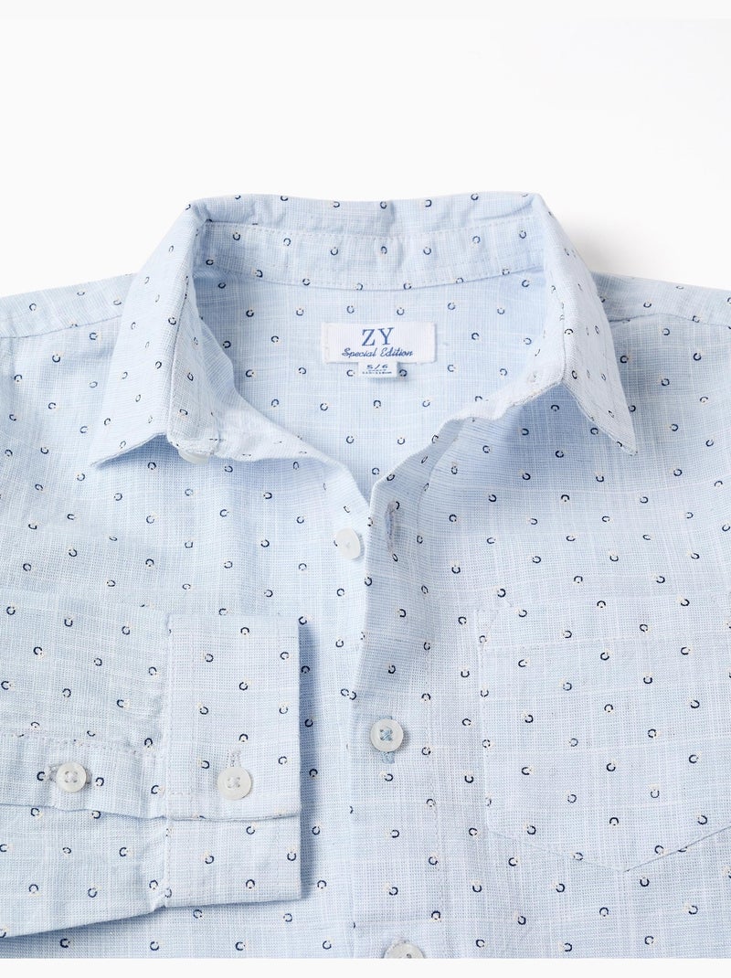 Camisa de lino y algodón con motivo de círculos Azul claro - Kiabi