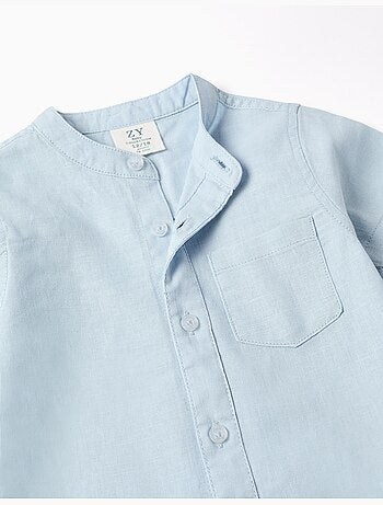 Camisa de lino y algodón de manga corta con bolsillo