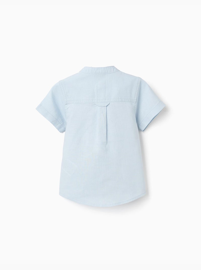 Camisa de lino y algodón de manga corta con bolsillo Azul claro - Kiabi