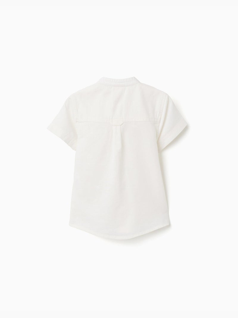 Camisa de lino y algodón de manga corta con bolsillo Blanco - Kiabi