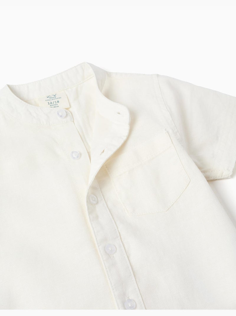 Camisa de lino y algodón de manga corta con bolsillo Blanco - Kiabi
