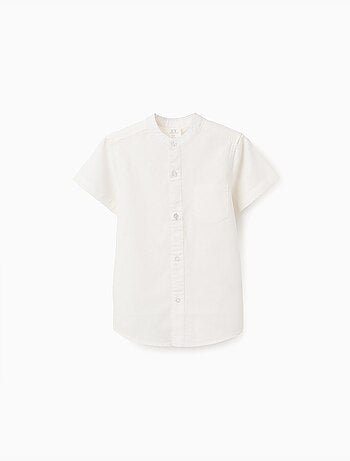 Camisa de lino y algodón de manga corta con bolsillo