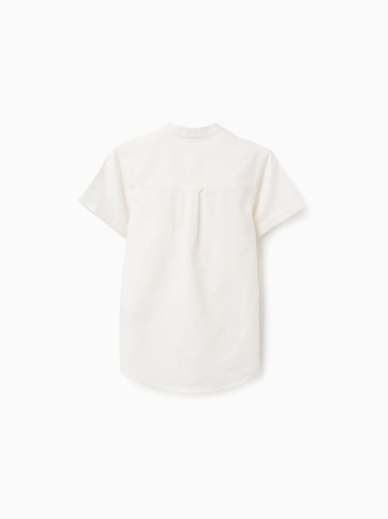 Camisa de lino y algodón de manga corta con bolsillo Blanco - Kiabi