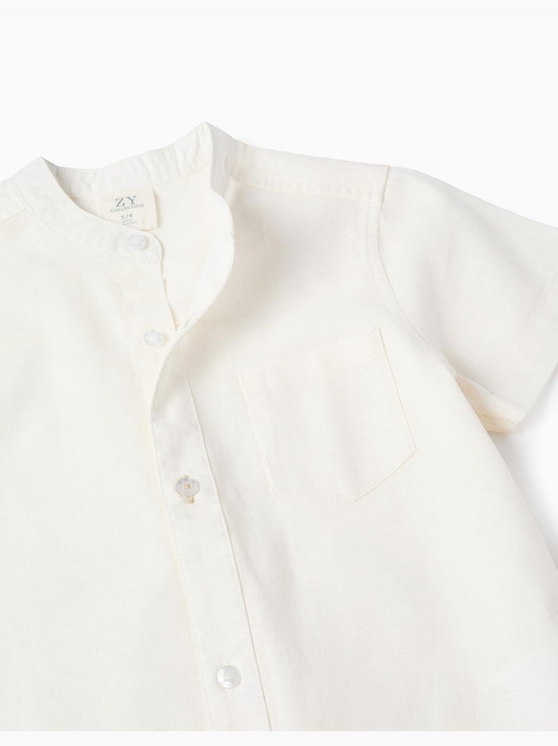 Camisa de lino y algodón de manga corta con bolsillo Blanco - Kiabi