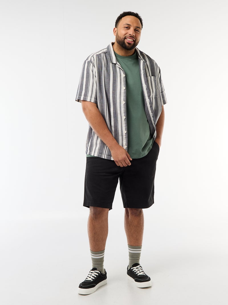 Camisa de manga corta a rayas Negro - Kiabi