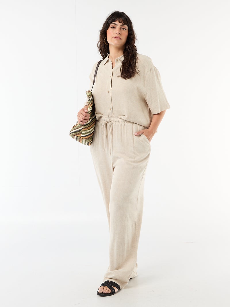 Camisa de manga corta abotonada Beige - Kiabi