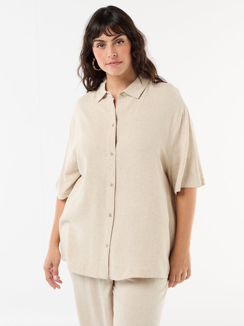Camisa de manga corta abotonada Beige - Kiabi