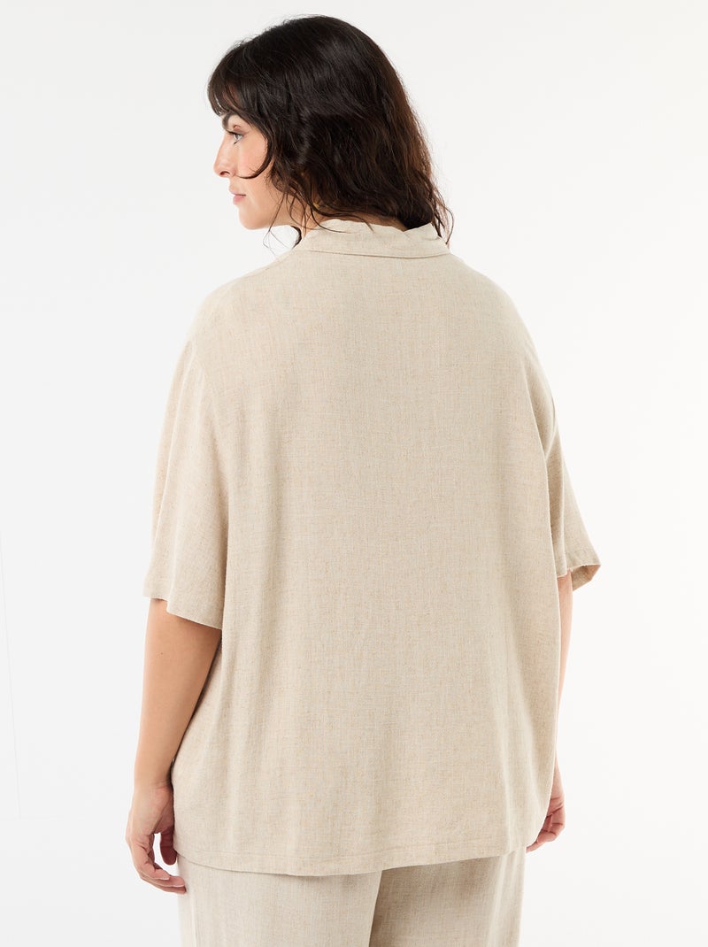 Camisa de manga corta abotonada Beige - Kiabi