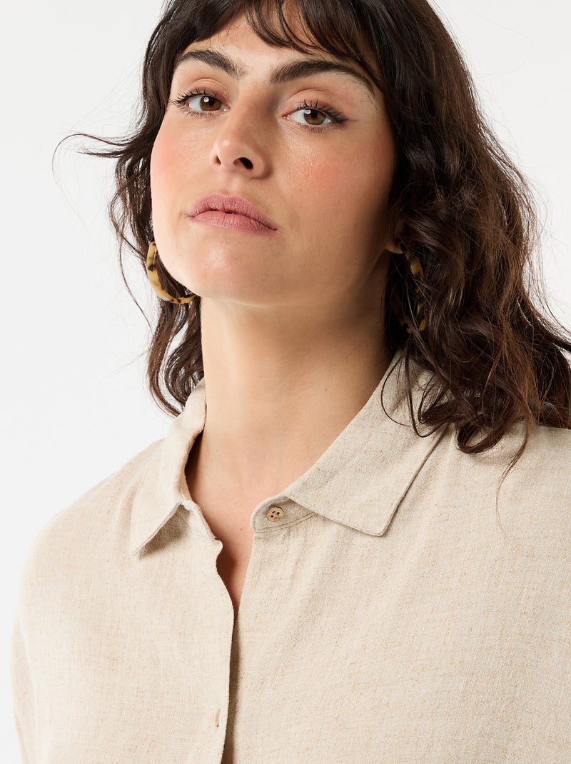 Camisa de manga corta abotonada Beige - Kiabi