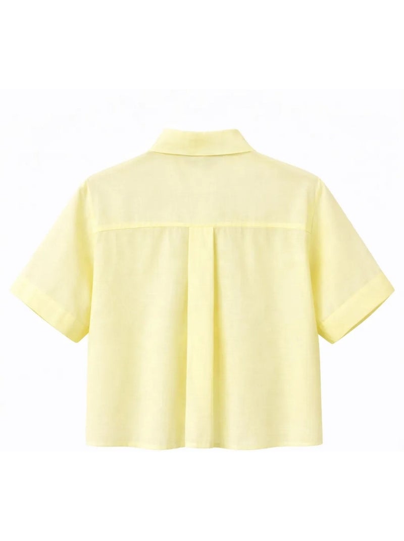Camisa de manga corta abotonada con accesorio de piedra mixray Amarillo limón - Kiabi