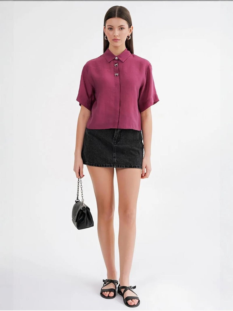 Camisa de manga corta abotonada con accesorio de piedra mixray Magenta - Kiabi