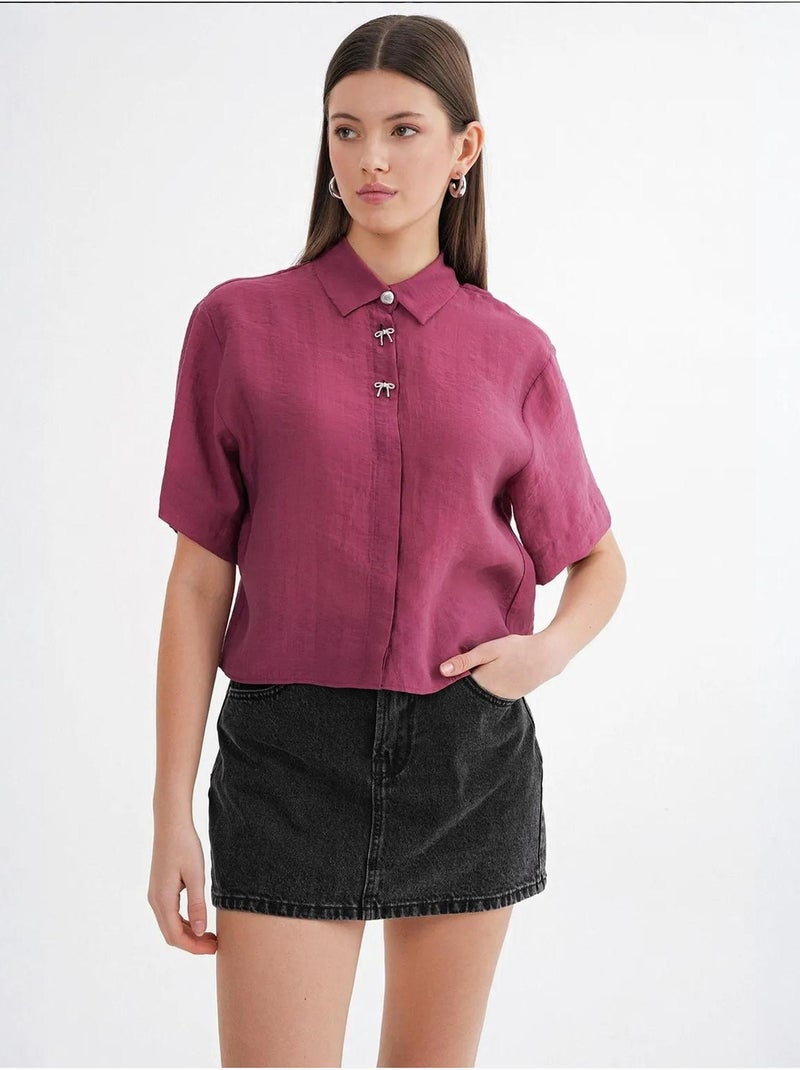 Camisa de manga corta abotonada con accesorio de piedra mixray Magenta - Kiabi