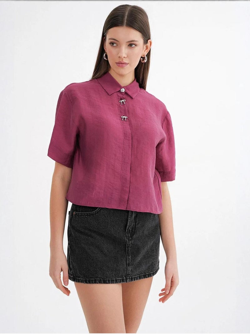 Camisa de manga corta abotonada con accesorio de piedra mixray Magenta - Kiabi