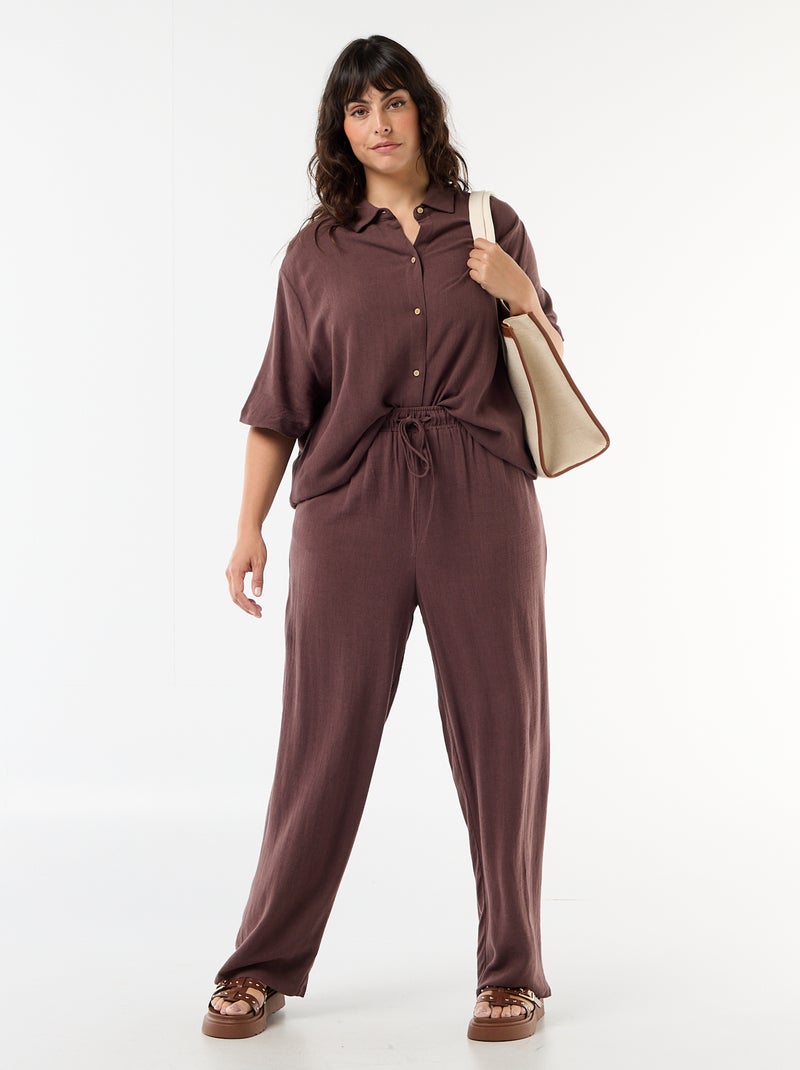 Camisa de manga corta abotonada Marron - Kiabi