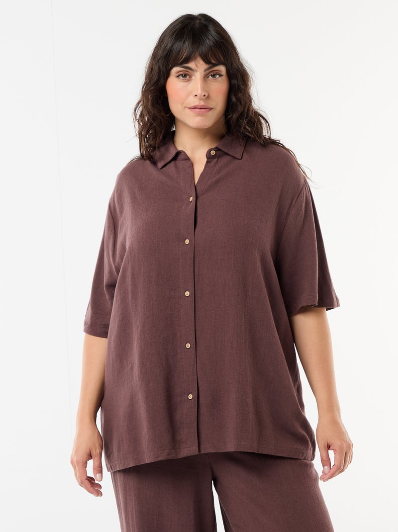 Camisa de manga corta abotonada Marron - Kiabi