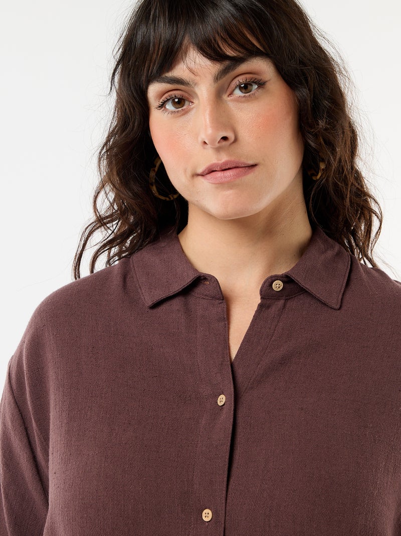 Camisa de manga corta abotonada Marron - Kiabi