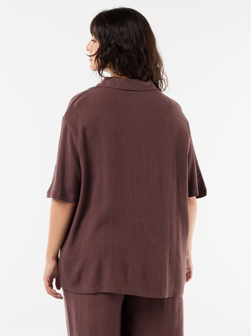 Camisa de manga corta abotonada Marron - Kiabi