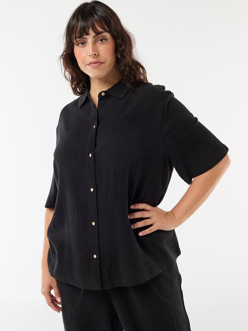 Camisa de manga corta abotonada Negro - Kiabi