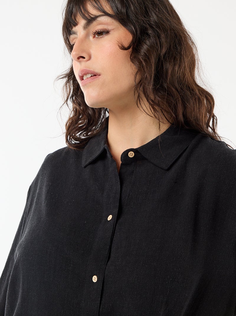 Camisa de manga corta abotonada Negro - Kiabi
