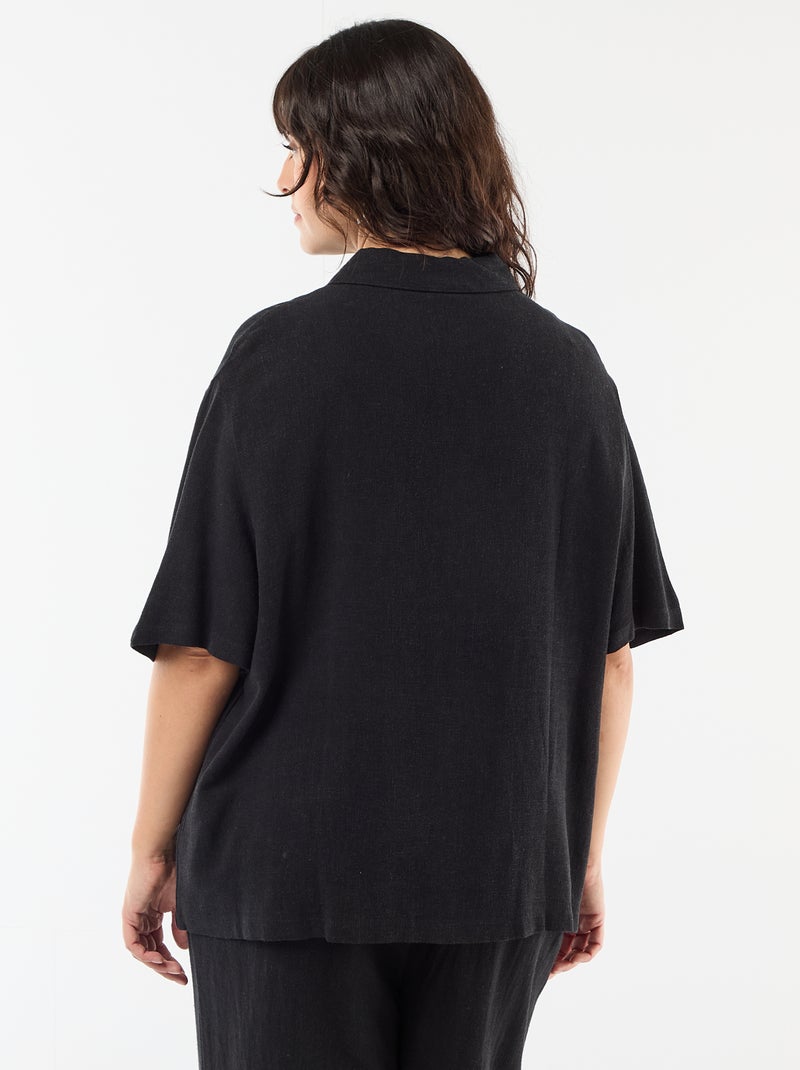 Camisa de manga corta abotonada Negro - Kiabi